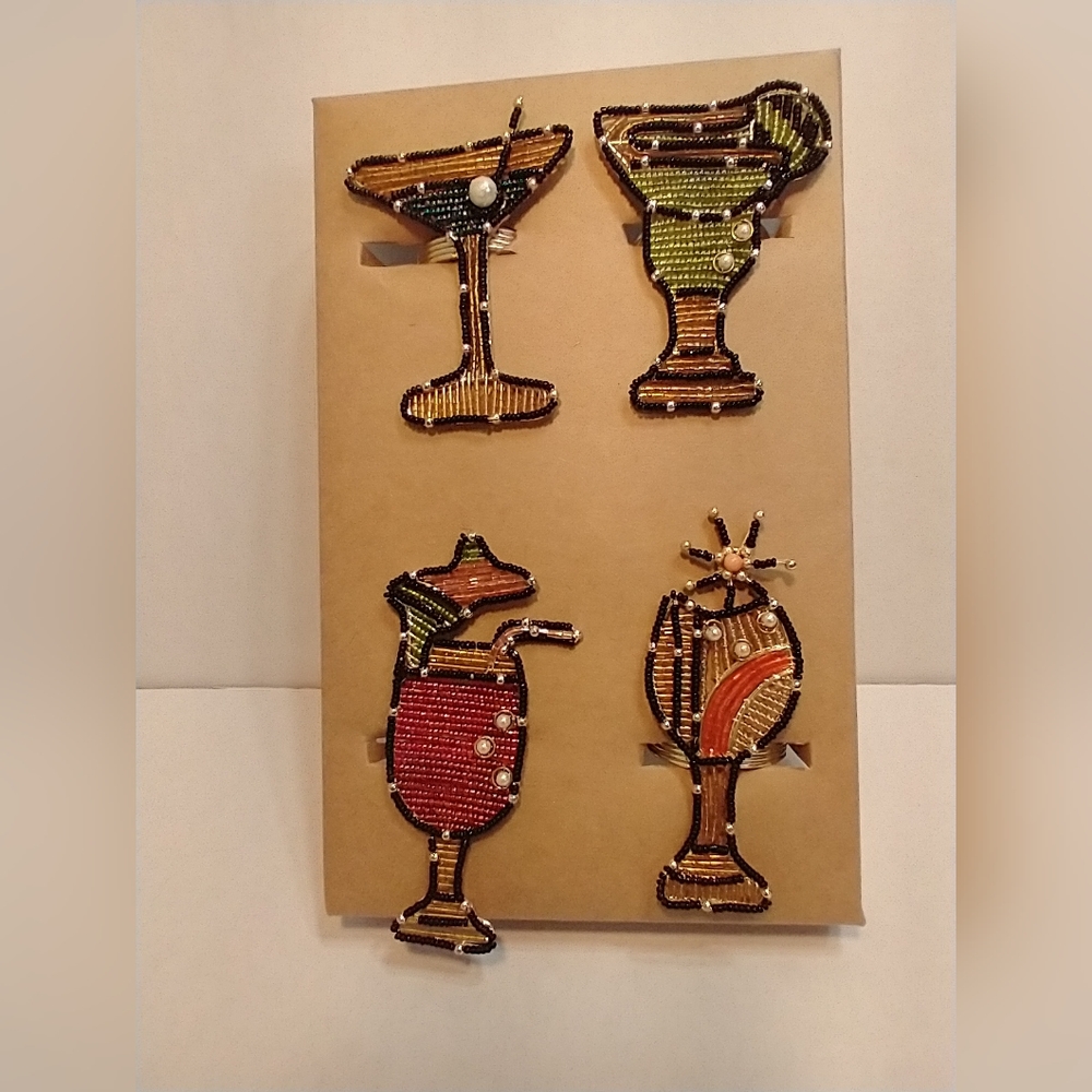 Beaded Summer Beverages MultiColor Napkin Rings Set of4 home Decor, Ex Conditio